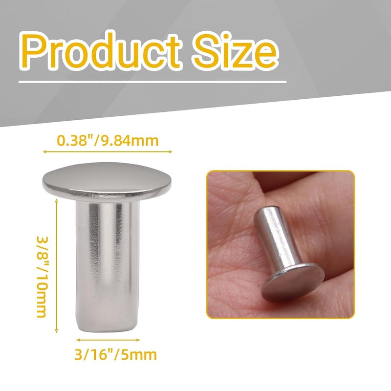 Jersvimc مسامير ألمنيوم 3/16" × 3/8" رأس برازيه 120 قطعة - Image 3